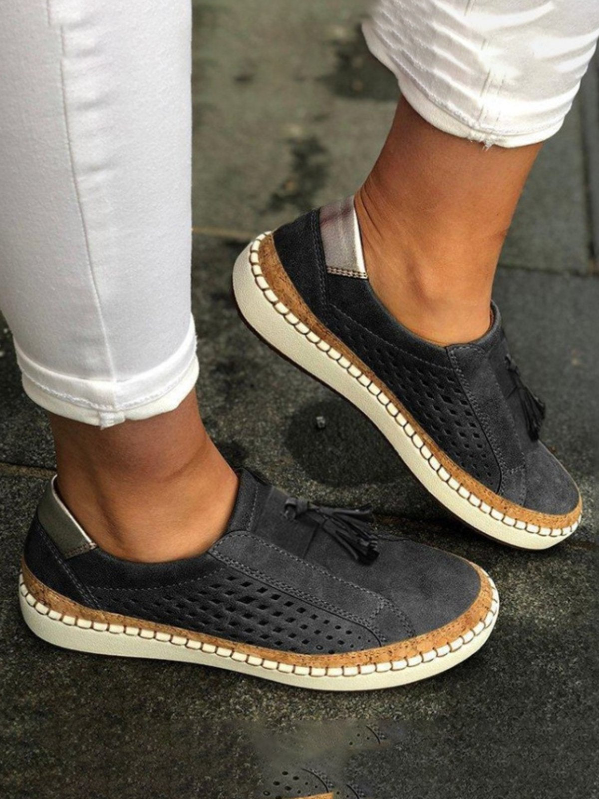 Damen Sneaker Atmungsaktiv Runde Spitze Flacher Absatz