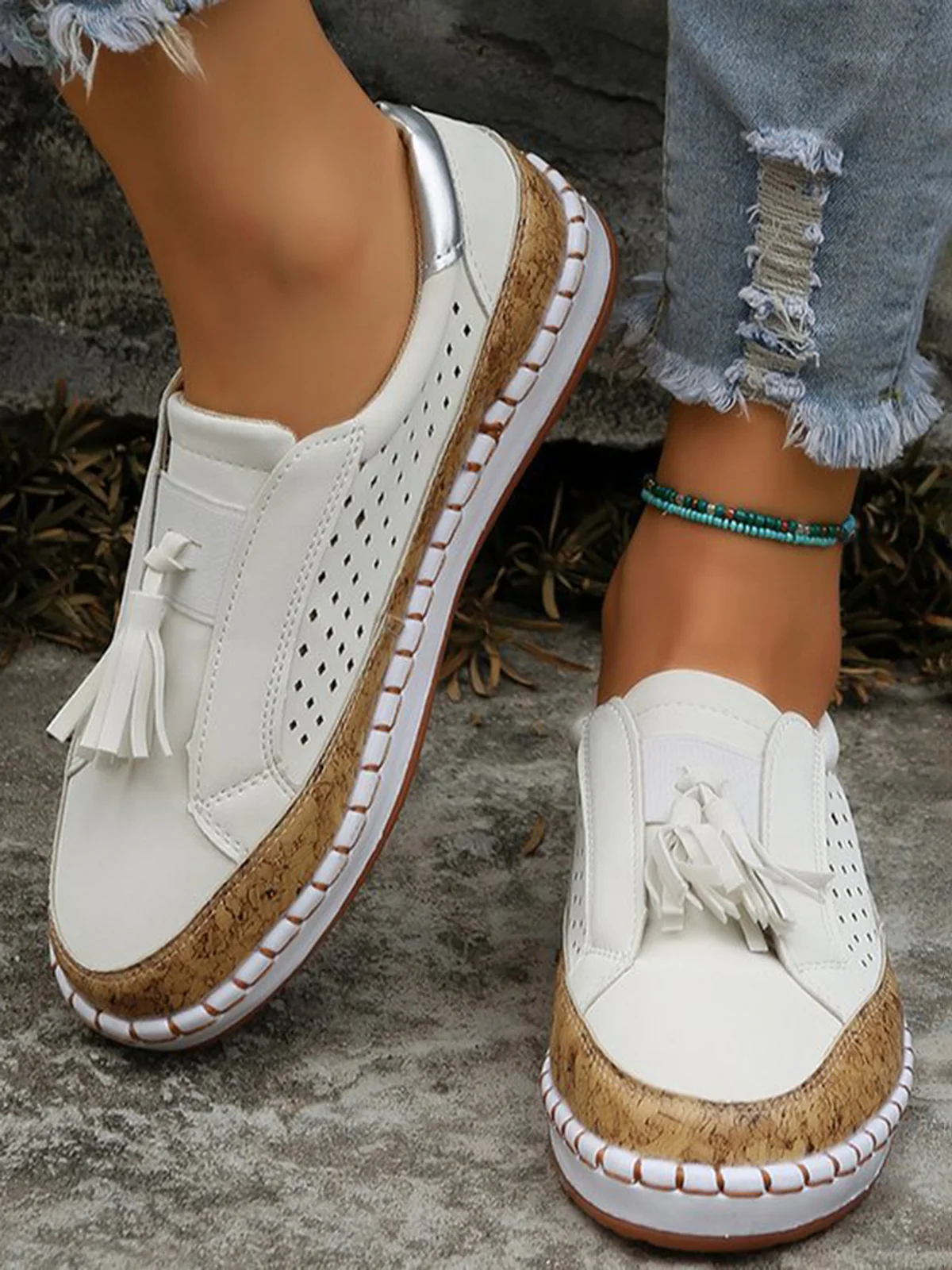 Damen Sneaker Atmungsaktiv Runde Spitze Flacher Absatz