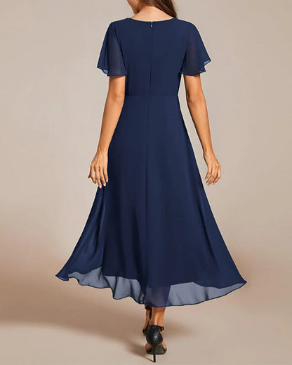 Norvielle Damenkleid V-Ausschnitt Rüschenärmel