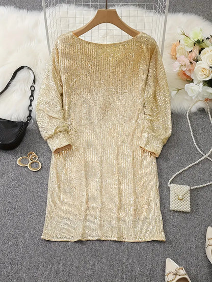 Norvielle Damen Paillettenkleid Mit Kontrast