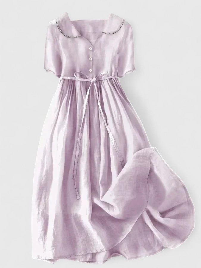 Damen Midikleid Kurzärmel Knopfleiste