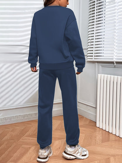 Damen Jogging Set Oversized Sweatshirt Hochtaillierte Jogger Weich