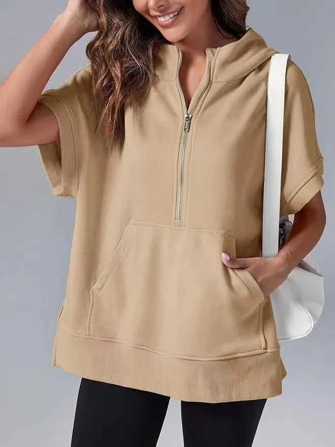 Norvielle Damen Kapuzenpullover Lässig Kurzarm