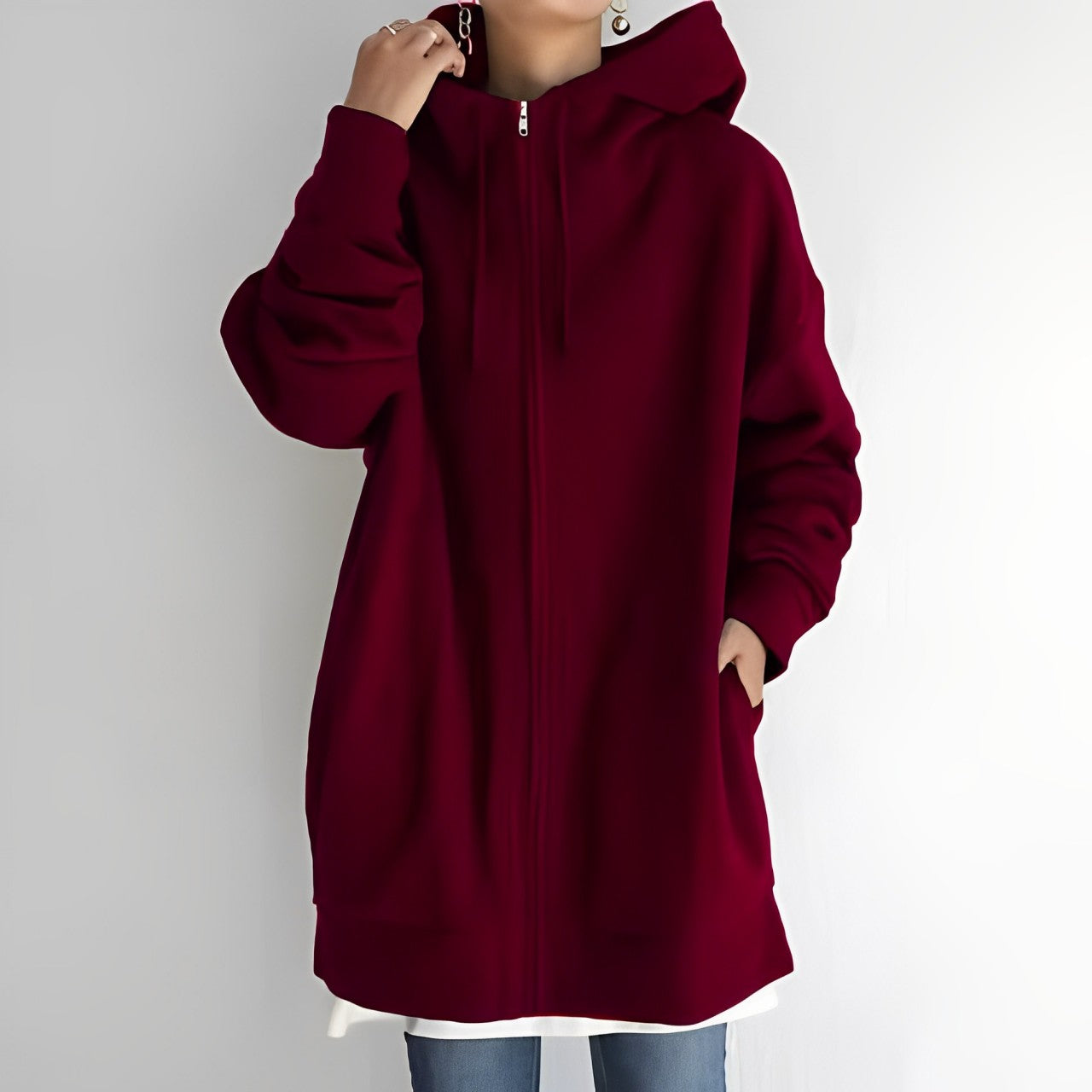 Norvielle Damen Fleece-Hoodie Reißverschluss