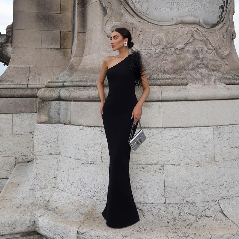Norvielle Damen Fellkleid Bardot-Ausschnitt Elegantes Design
