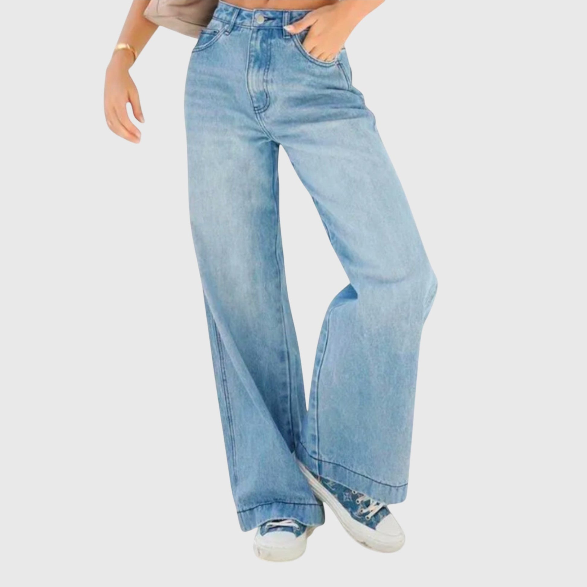 Damen Baggy Jeans Hose Blau - Norvielle