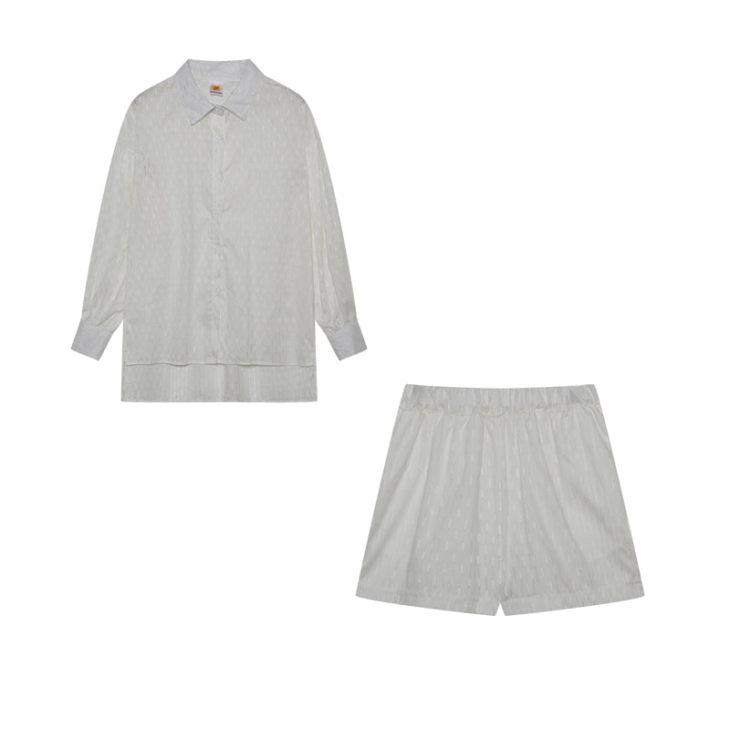 Damen Zweiteiler Oversize Baumwollmix Bluse und Shorts