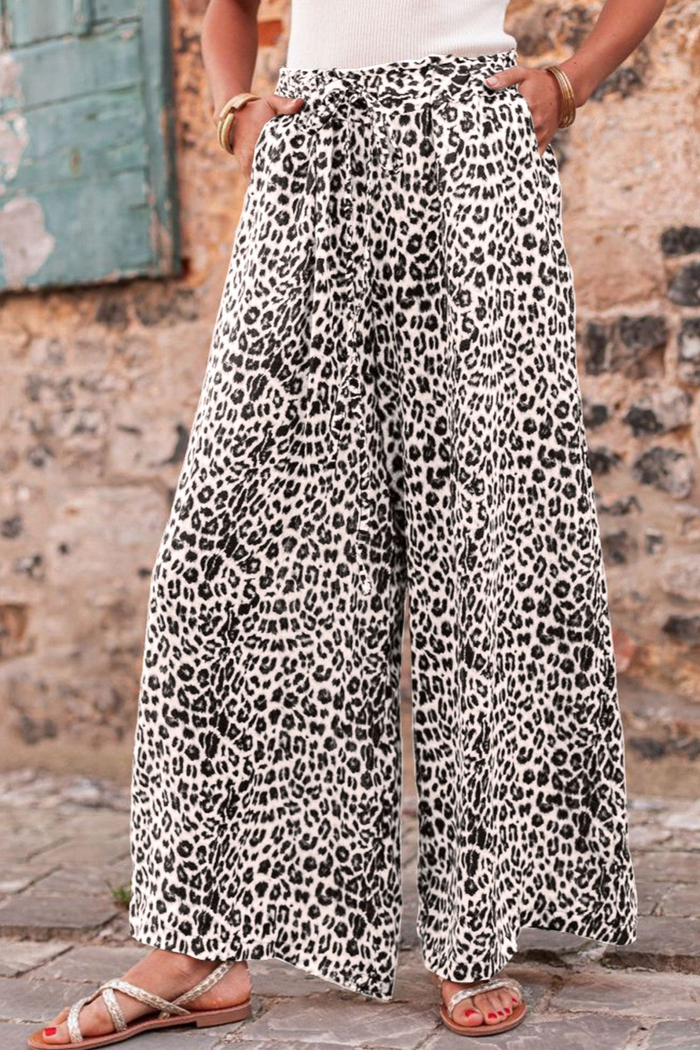 Damen Leopard Beinformed Pants mit Zugband Weite