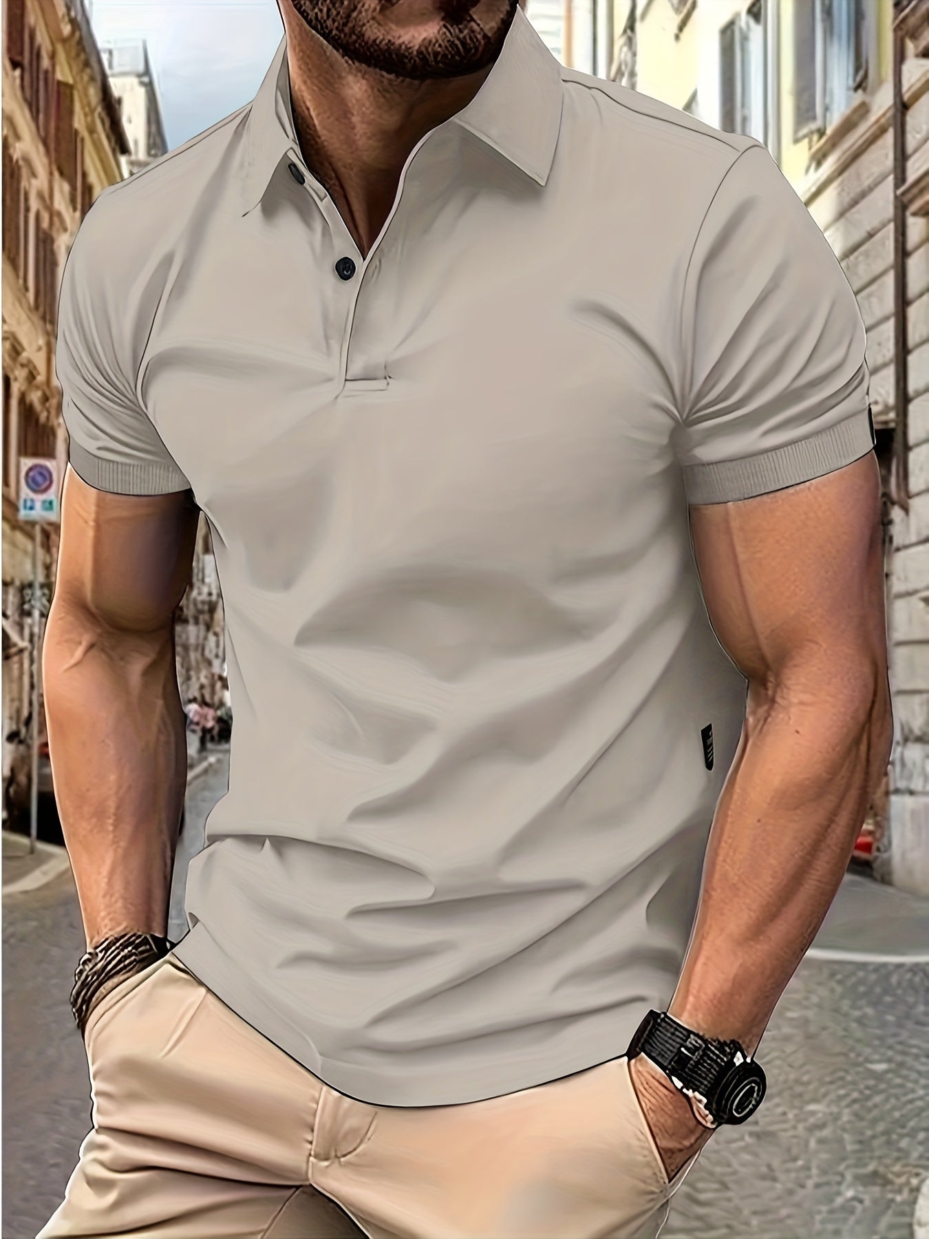 Norvielle Herren Kurzarm-Polo Baumwolle Beige
