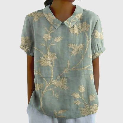 Damen Blume Bluse Kurzarm mit Kragen - Norvielle