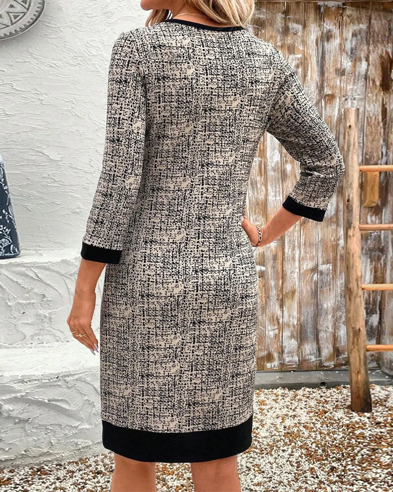 Norvielle Damen Rundhals Schmal Knielang Kleid
