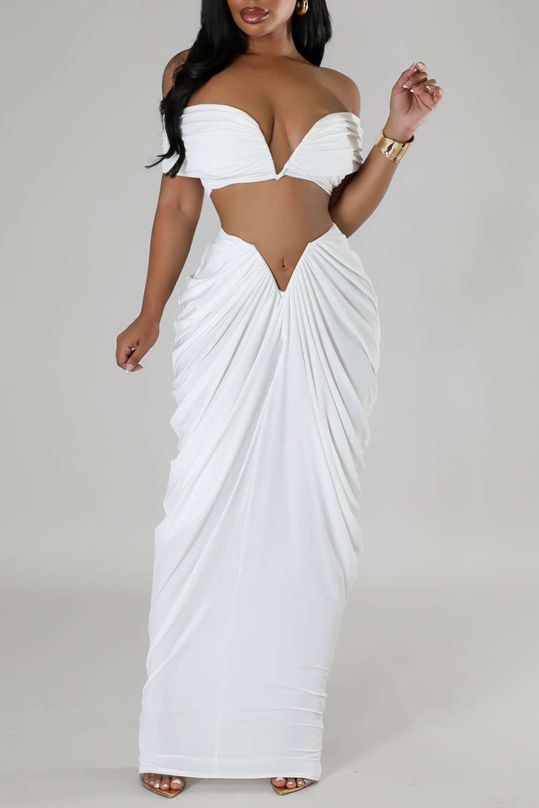 Elegantes Damen Off-Shoulder-Set mit Drapierung