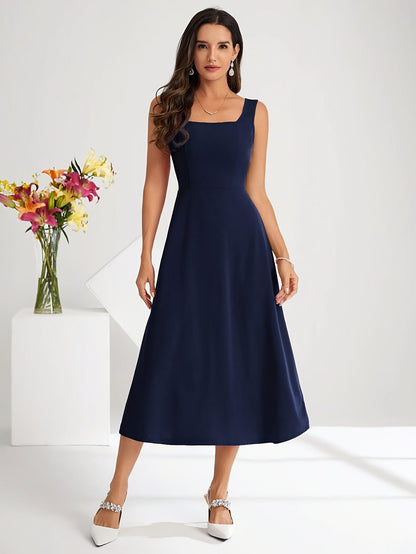 Norvielle Damen Kleid mit Trägern Dunkelblau