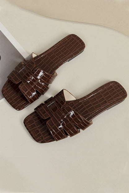 Weiße Slides Damen Kroko-Optik
