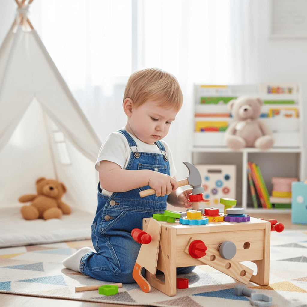 Kinder Werkzeugkasten Holz für kreatives Spielen ab 6 Monaten - Norvielle