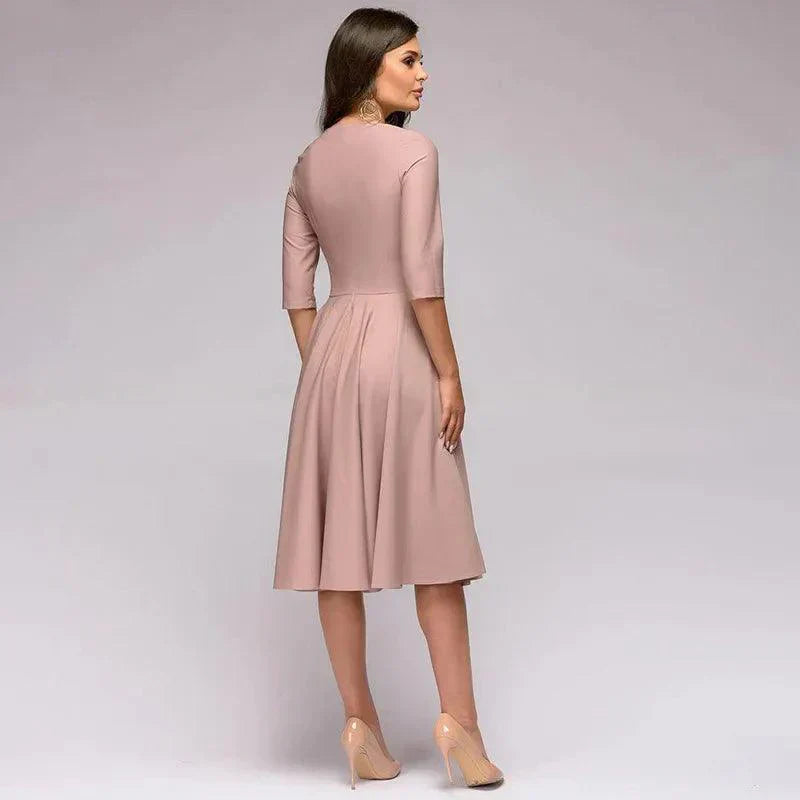 Norvielle Damen Midi-Kleid Feminin Elegant - Norvielle