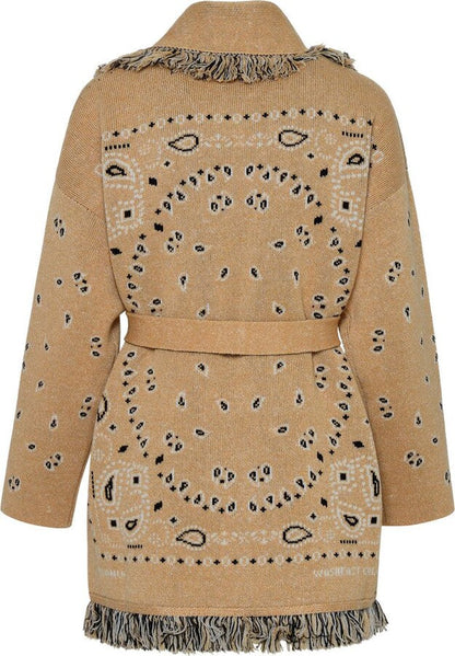 Damen Bandana Cardigan Mit Fransen Muster Warm