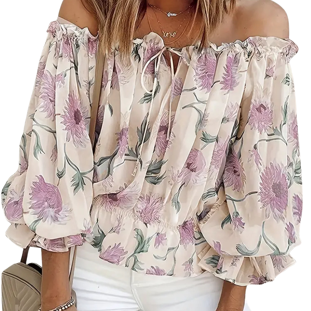 Damenbluse Schulterfrei Langärmlig Floralmuster Sommerbluse