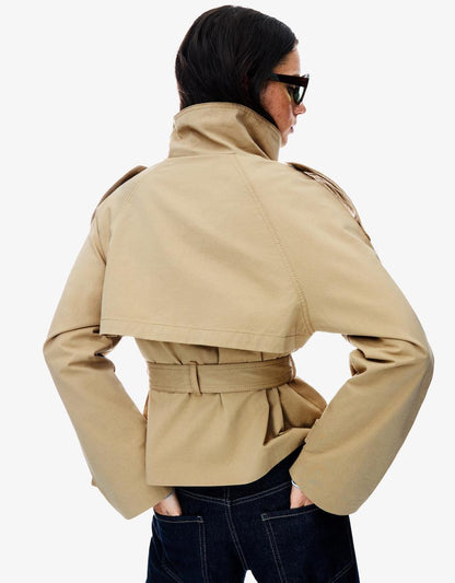 Damen Kurztrenchcoat Taillengürtel Elegantes Design