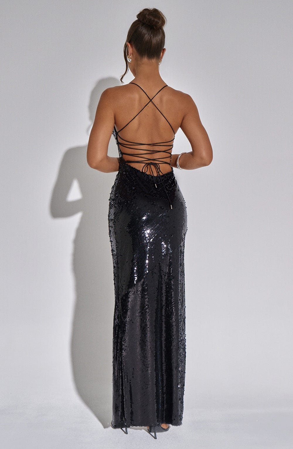 es Paillettenkleid Damen Beinschlitz Spaghettiträger
