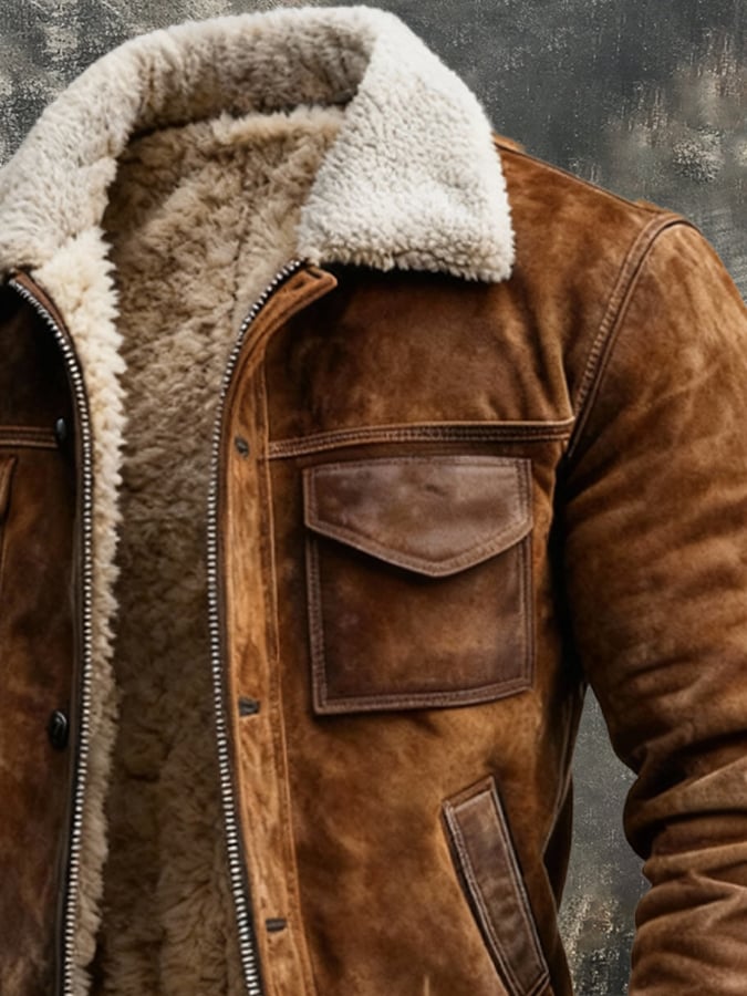 Hendrik Herren Lederjacke Sherpa Fleece