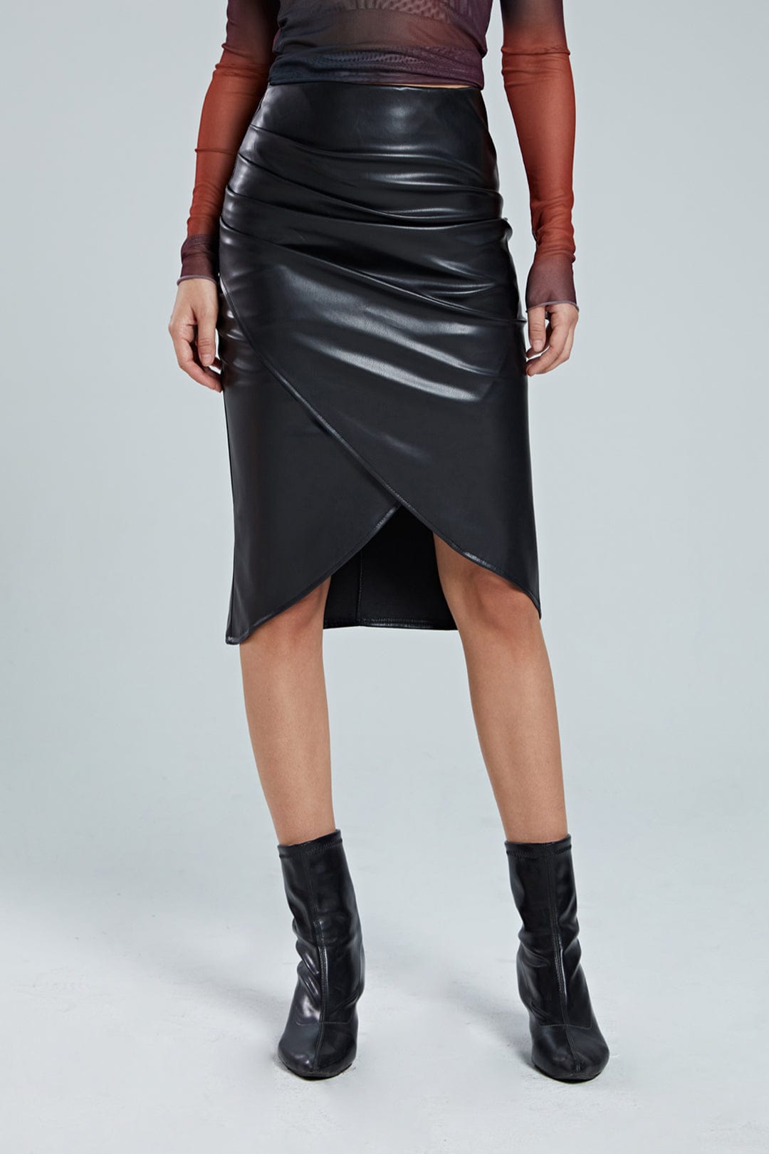 Damen Midirock Kunstleder Asymmetrisch