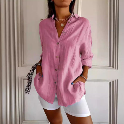 Norvielle Damen Lockeres Button-Down-Hemd