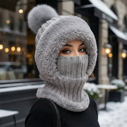 Lunara Damen 2-in-1 Wintermütze Kunstfell Schal