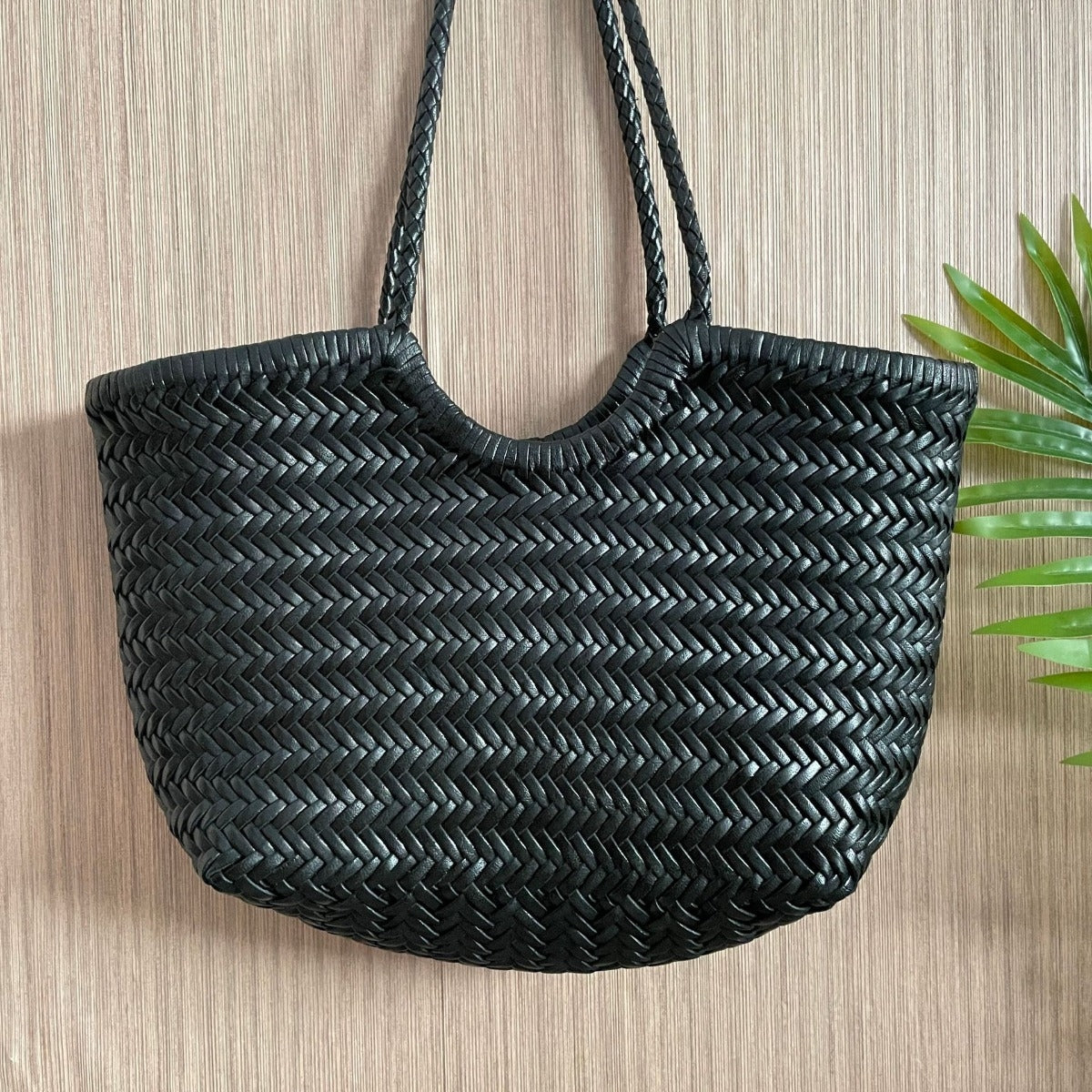e Geflochtene Leder-Shopper Rustikal Damen