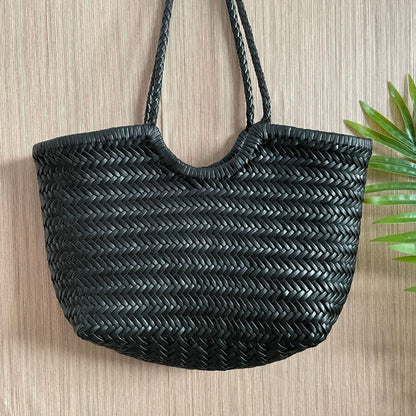 e Geflochtene Leder-Shopper Rustikal Damen