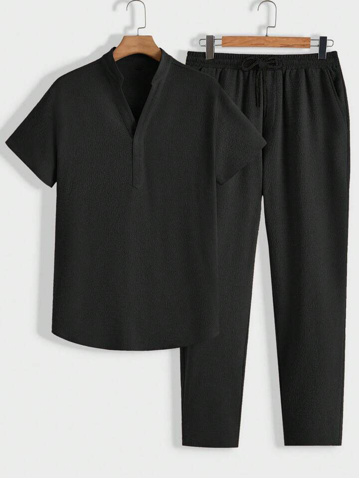 Herren Lounge-Set Polo Stehkragen Hose