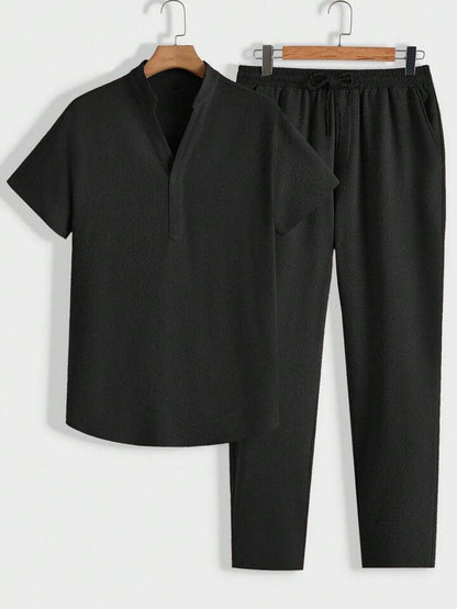 Herren Lounge-Set Polo Stehkragen Hose