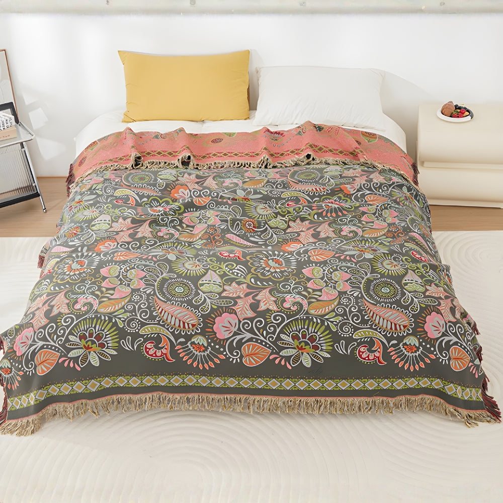 Boho Wurfdecke Herbstblatt Muster