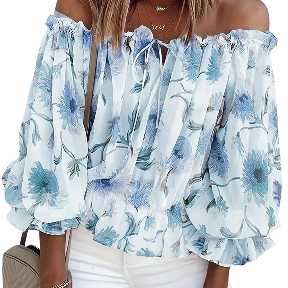 Damenbluse Schulterfrei Langärmlig Floralmuster Sommerbluse