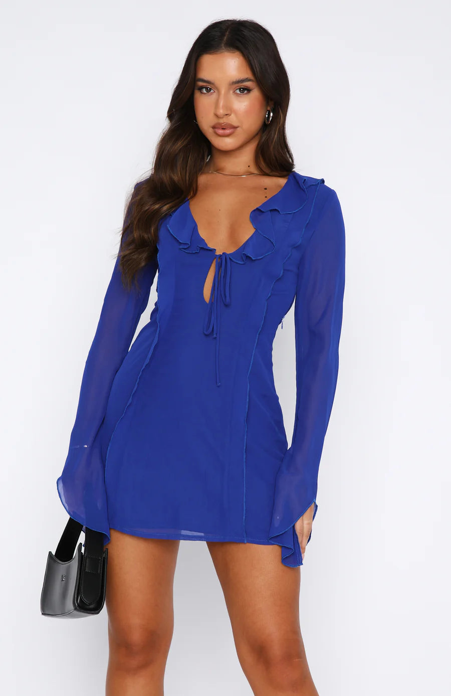 Norvielle Damen Minikleid Langärmlig Rüschen