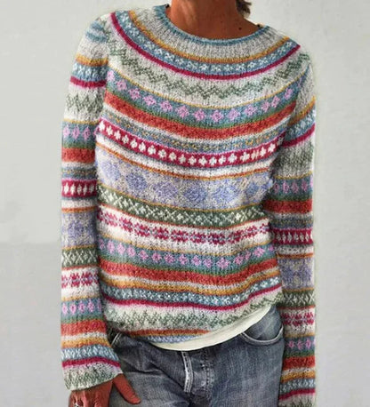 Fair-Isle-Pullover Damen Gemütlich Wollig