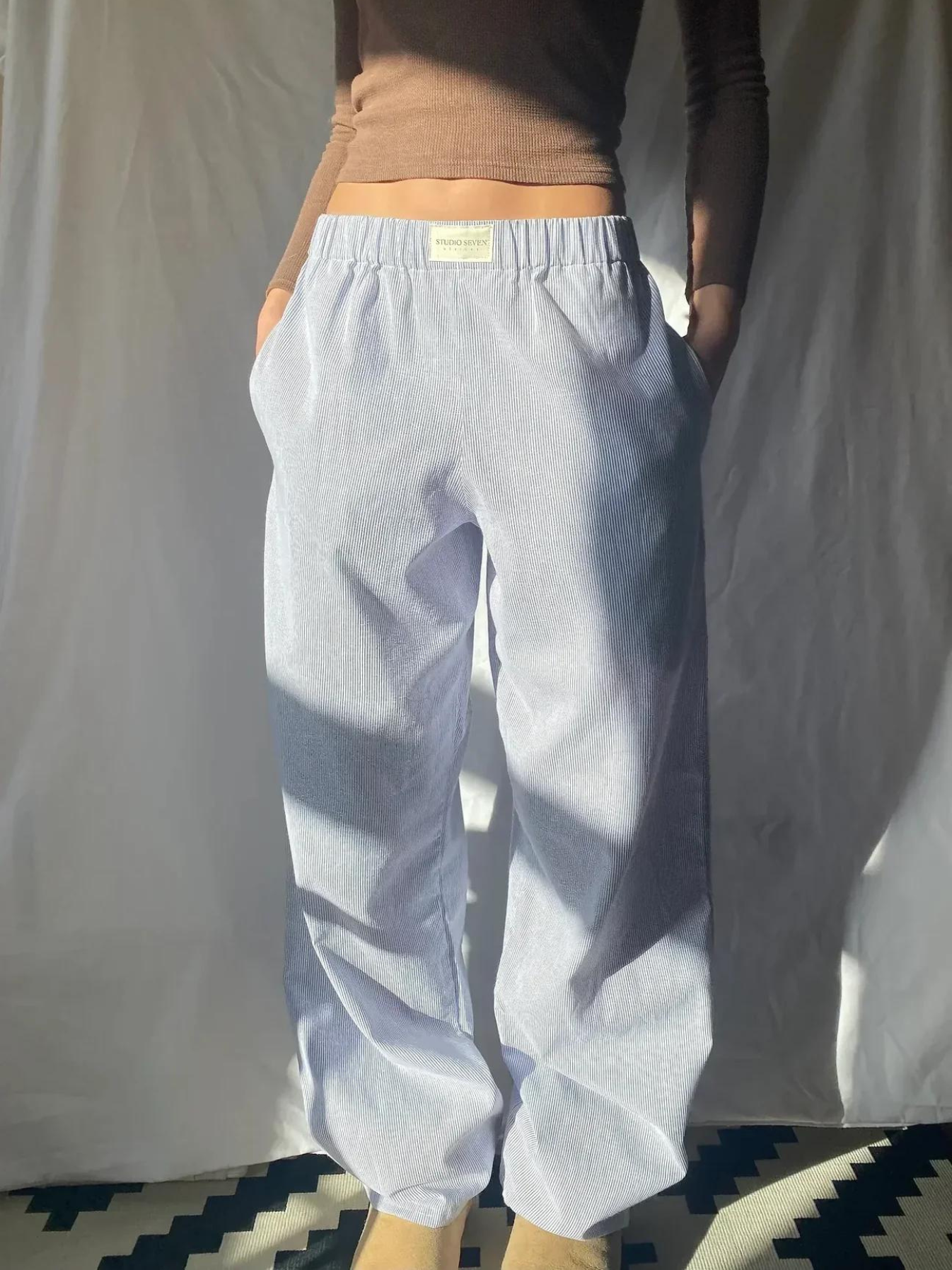 Damen Loungehose Gestreift Elastikbund