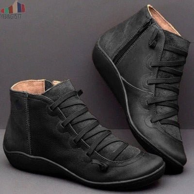 Damen Stiefeletten Echtes Leder Reißverschluss Schwarz - Norvielle