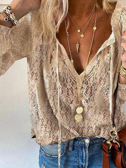 Damen Elegante Bluse V-Ausschnitt Boho-Stil - Norvielle