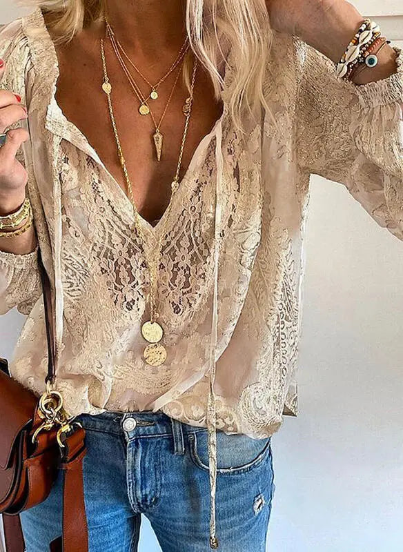 Damen Bluse Lockere Form Geschlitzter Ausschnitt