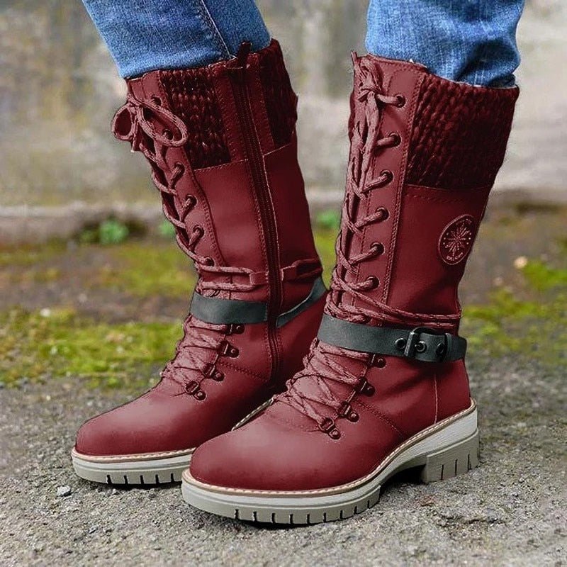 Damen Knöchelhohe Stiefel Schnürung Rutschfeste Sohle