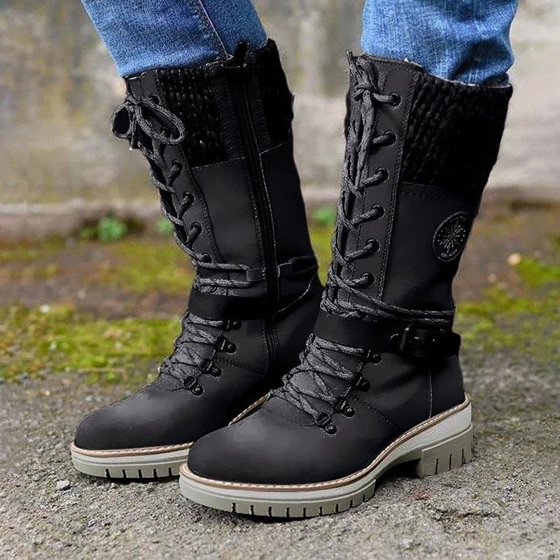 Damen Knöchelhohe Stiefel Schnürung Rutschfeste Sohle