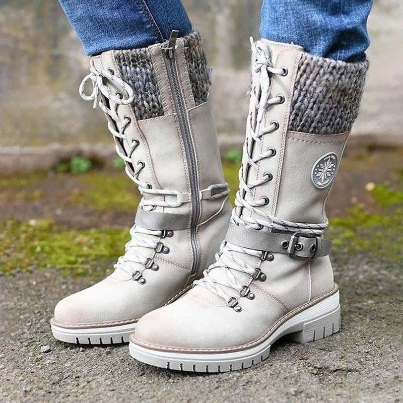 Damen Knöchelhohe Stiefel Schnürung Rutschfeste Sohle Schwarz - Norvielle