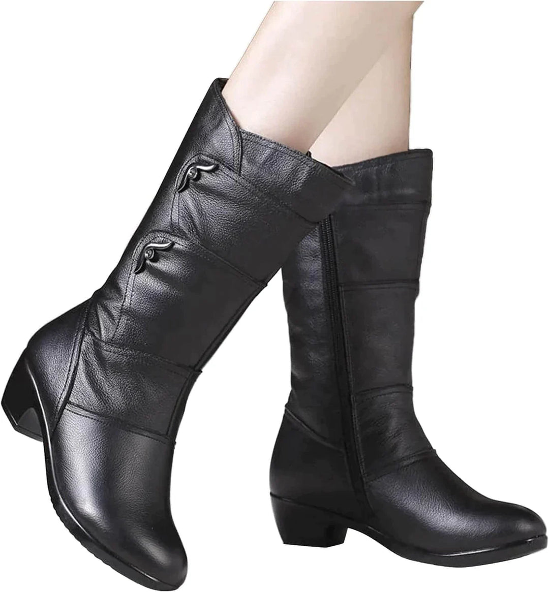 Damen Knöchelhohe Stiefel Lederoptik Enganliegend Niedriger Absatz - Norvielle