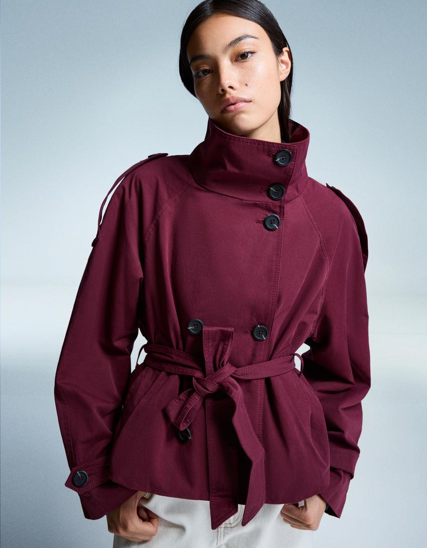 Damen Kurztrenchcoat Taillengürtel Elegantes Design