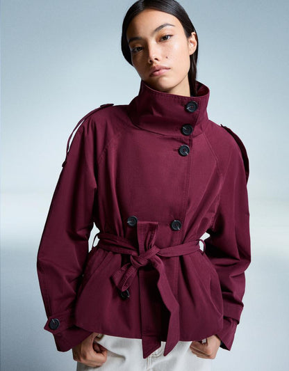 Damen Kurztrenchcoat Taillengürtel Elegantes Design