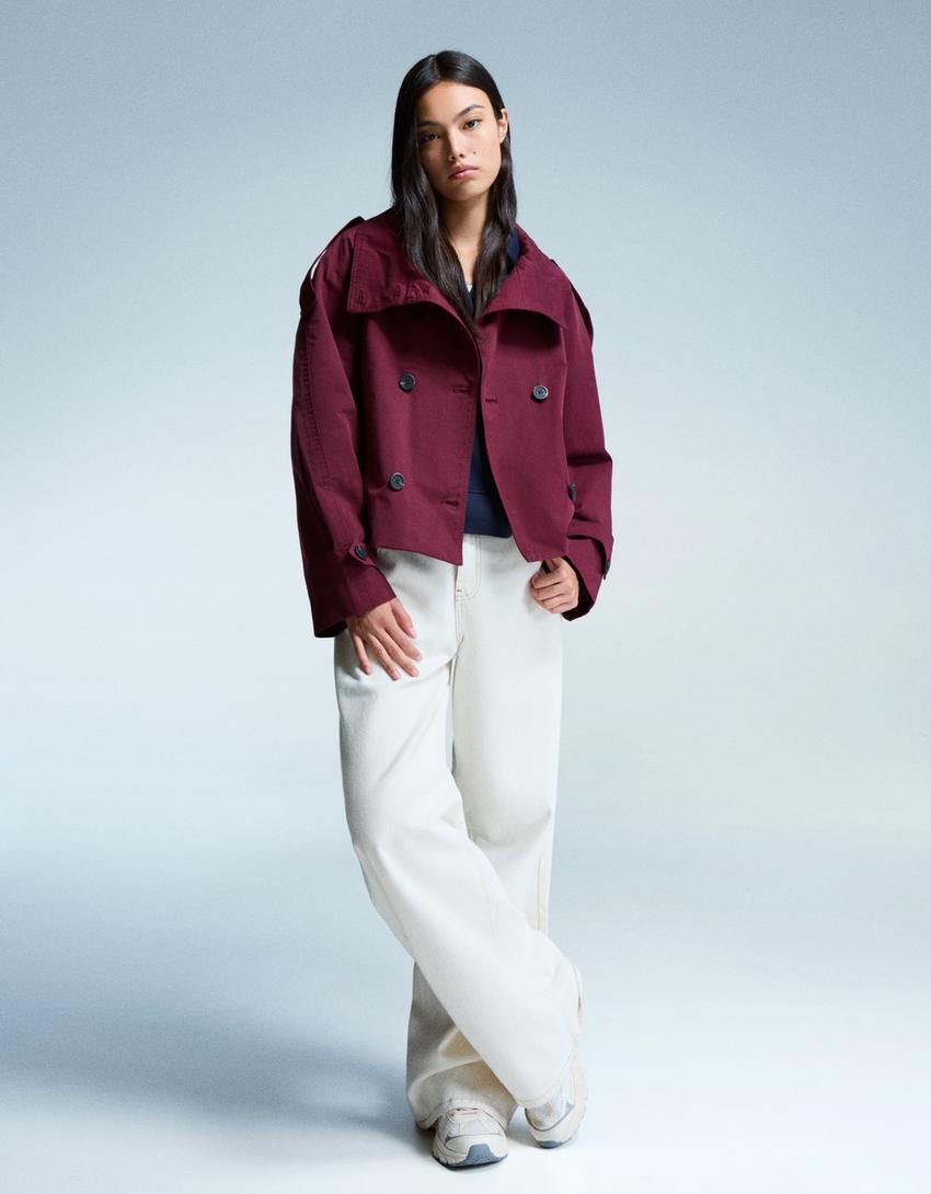 Damen Kurztrenchcoat Taillengürtel Elegantes Design