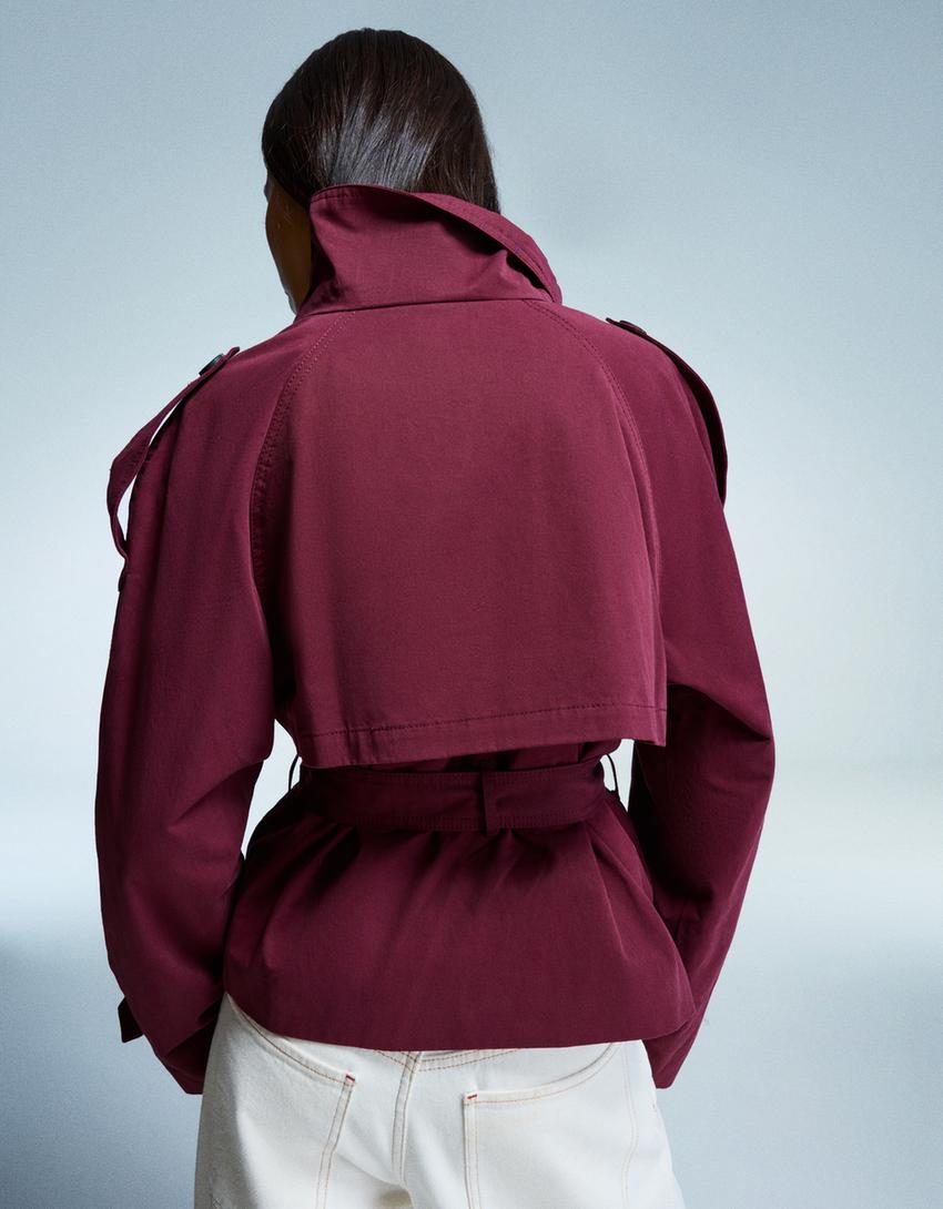 Damen Kurztrenchcoat Taillengürtel Elegantes Design