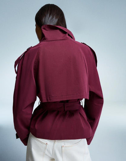 Damen Kurztrenchcoat Taillengürtel Elegantes Design
