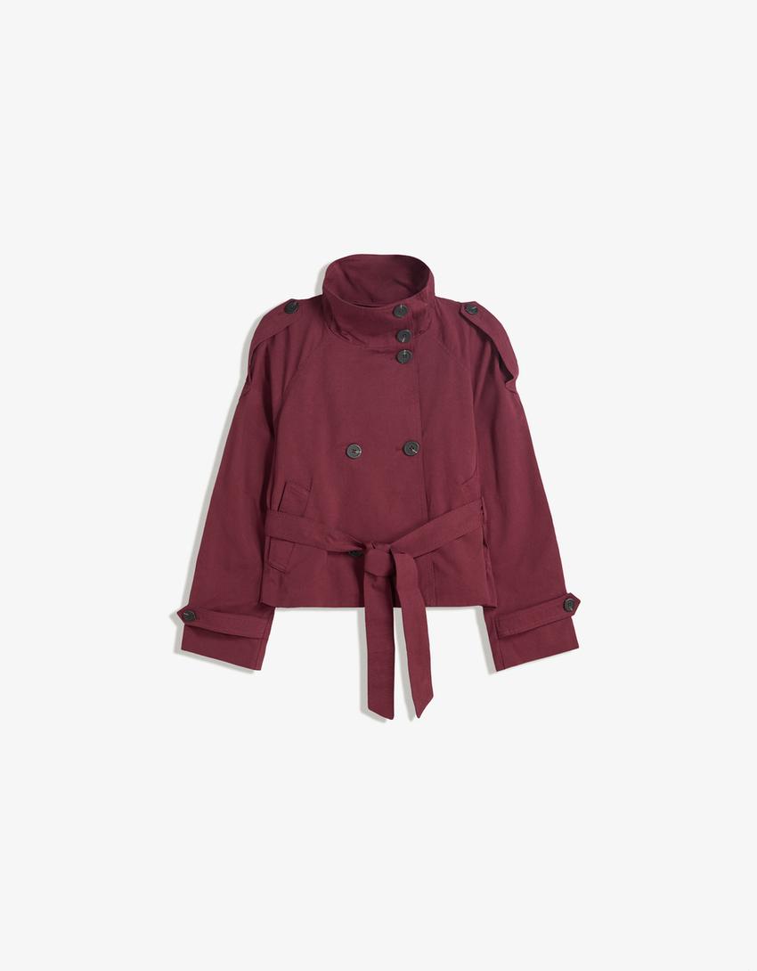 Damen Kurztrenchcoat Taillengürtel Elegantes Design